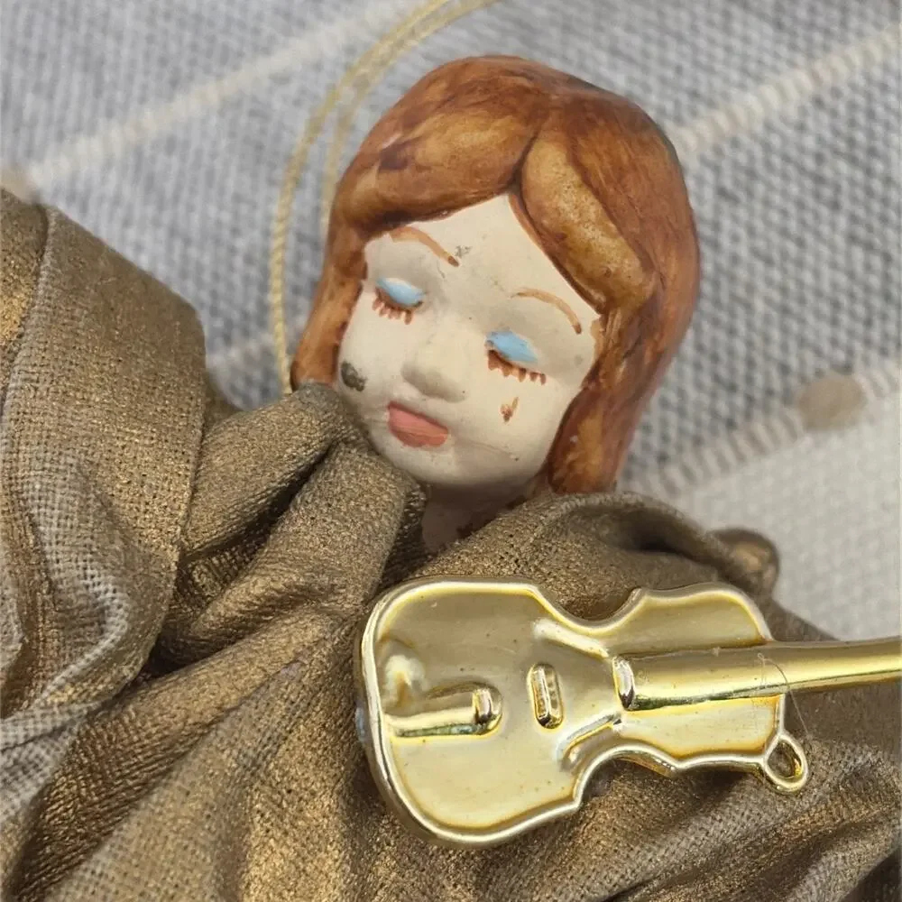 Angel Red Gold Robes Musician Vintage Cottagecore Christmas Ornament‎ Lof of 2